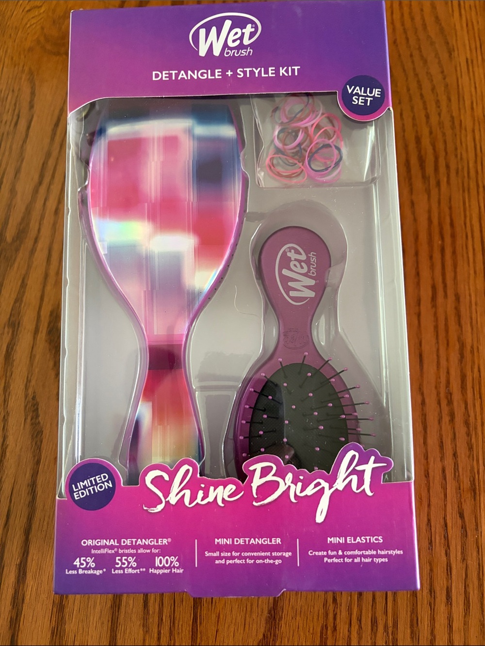 Wet Brush Shine Bright Detangle + Style Kit - Pink/Purple - New